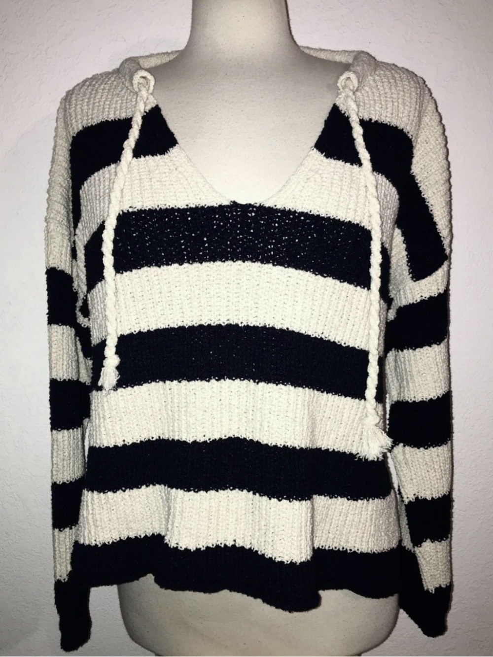 NWT Zara Dark Navy Blue & Ivory Striped Soft Rope Tie Nautical Theme Sweater